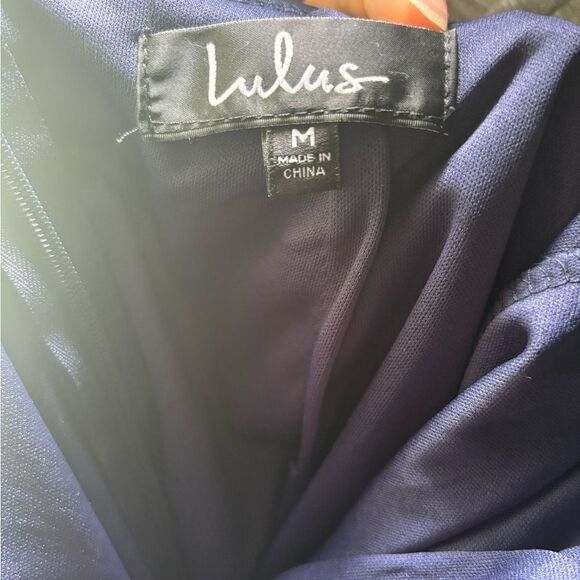 Lulus Navy Blue Long Sleeve Lace Maxi Dress Size M Romantic Open Back A-Line - Picture 6 of 11